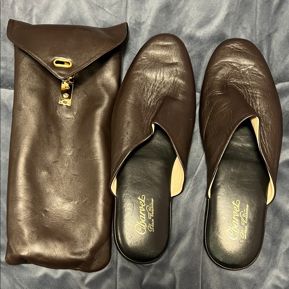 Charvet Dark Brown Leather Slippers